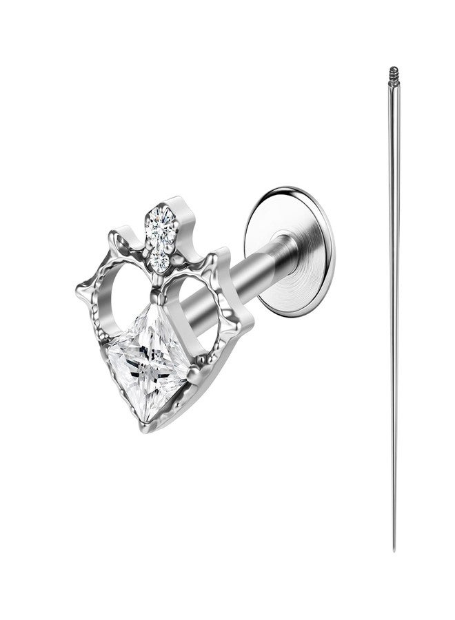 BodyAce F136 Titanium Body Piercing Studs, 16G Flat Back Cartilage Earring Studs with Piercing Taper, Internally Threaded Labret Lip Ring Conch Tragus Stud [Hollow Heart With Zircon] - Image 1